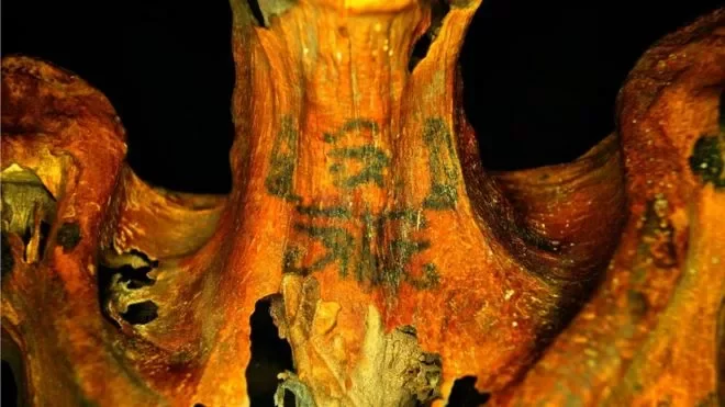 Татуировка на шее мумии