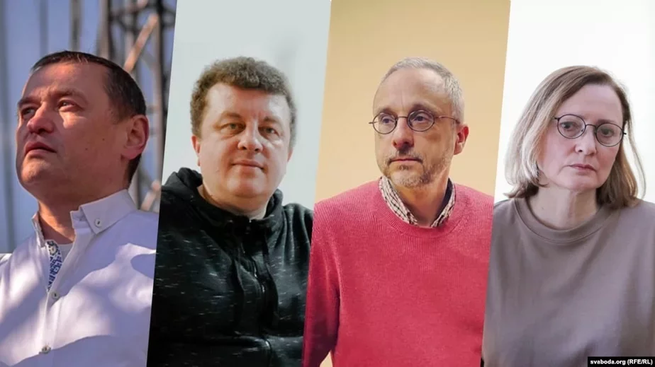 Кіраўніцтва БелаПАН (злева направа): Алесь Ліпай (1966-2018), Андрэй Аляксандраў, Дзмітрый Наважылаў, Ірына Леўшына 